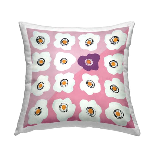 Stupell Industries White Flower Collage Purple Pop over Triangles Throw Pillow 18" x 18"